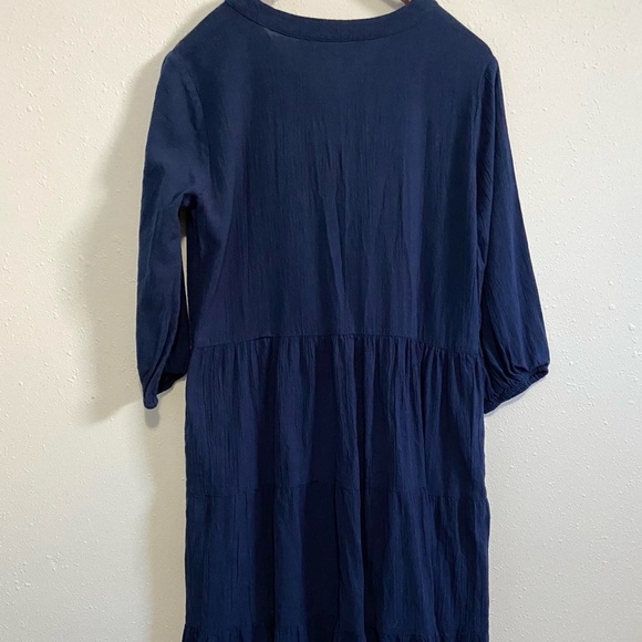 Ella Simone 100% Cotton Navy Gauze Midi Dress - Picture 6 of 7